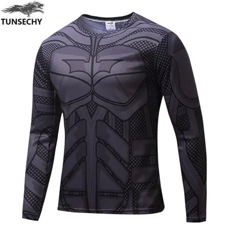 TUNSECHY NEW Marvel Super Heroes Avenger Batman T shirt Men Compression Armour Base Layer Long Sleeve Thermal Under Top Fitness