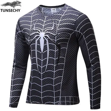 TUNSECHY NEW Marvel Super Heroes Avenger Batman T shirt Men Compression Armour Base Layer Long Sleeve Thermal Under Top Fitness