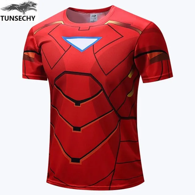 TUNSECHY NEW Marvel Super Heroes Avenger Batman T shirt Men Compression Armour Base Layer Long Sleeve Thermal Under Top Fitness