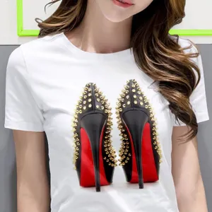 White T-shirt women's shirt fashion high-heeled shoes printed T shirt women's summer short-sleeved casual street clothing Tshirt