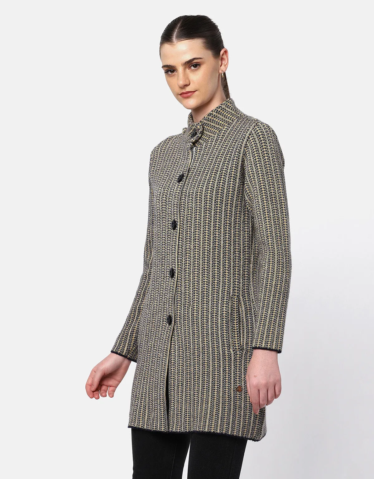 Women Woolen Front Buttons Long Coat