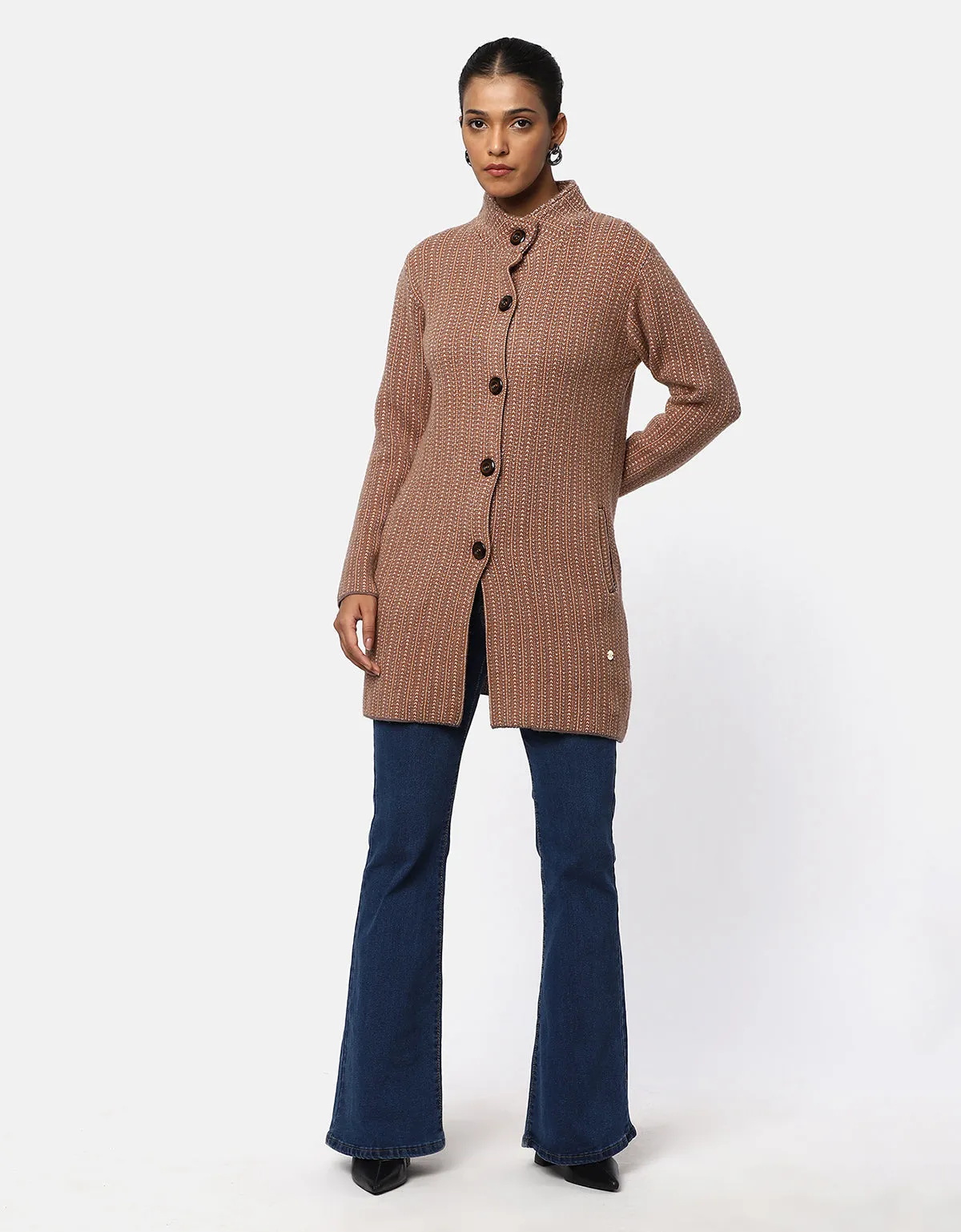 Women Woolen Front Buttons Long Coat