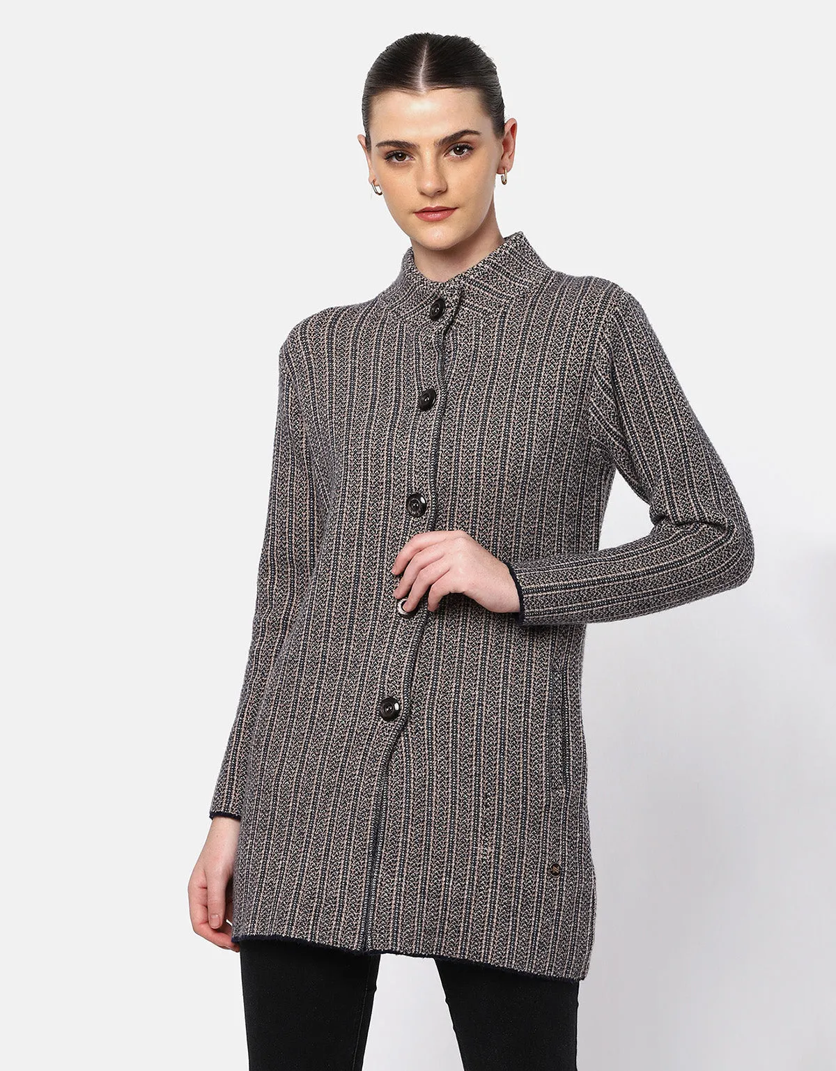 Women Woolen Front Buttons Long Coat