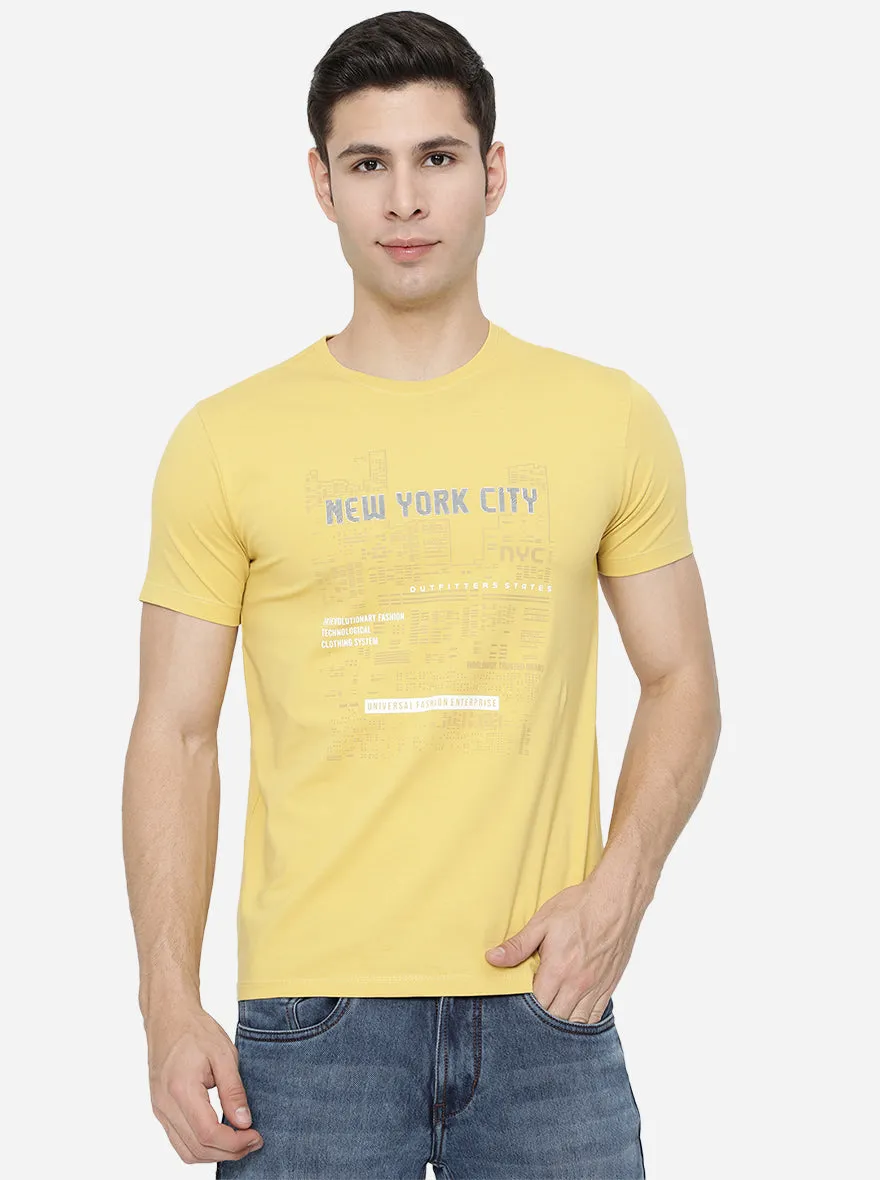 Yellow Printed Slim Fit T-Shirt | JadeBlue